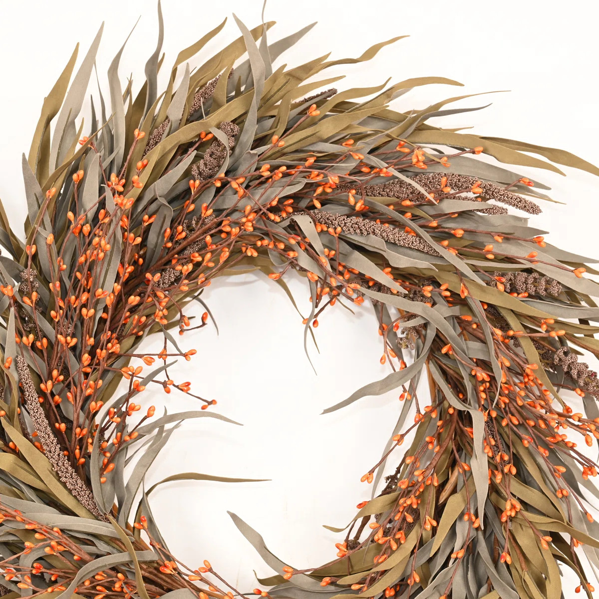 24" Artificial Farmhouse Harvest Thanksgiving Day Blossoms Cluster Grass Berry Fall Wreath For Fr... | Wayfair North America