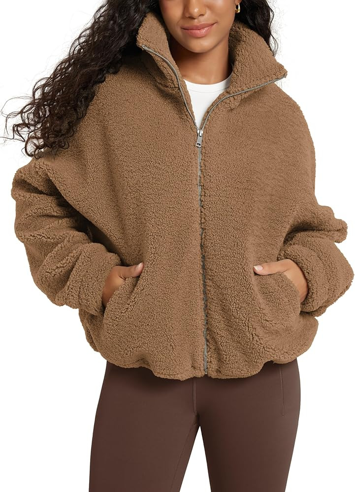 ODODOS Women's Sherpa Fleece Full-Zip Jacket Long Sleeve Coat Soft Warm Cinchable Outerwear with ... | Amazon (US)