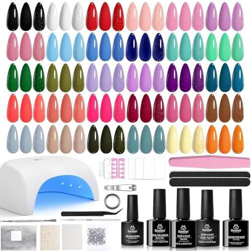 Beetles Gel Nail Polish Kit with U V Light -54 Pcs Gel Nail Kit Four Seasons Glow 32 Colors Set with Base Matte & Glossy Top Coat Soak Off Home Salon Nails DIY Manicure Gifts for Women Teen Girls | Amazon (US)