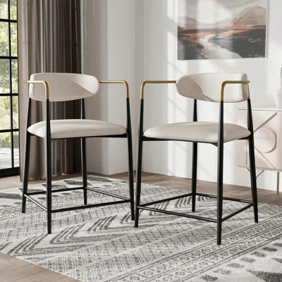 Contemporary Style 2Pc Counter Height Chair Metal Legs Gold Curved Arms Black Finish Dining Room | Wayfair North America