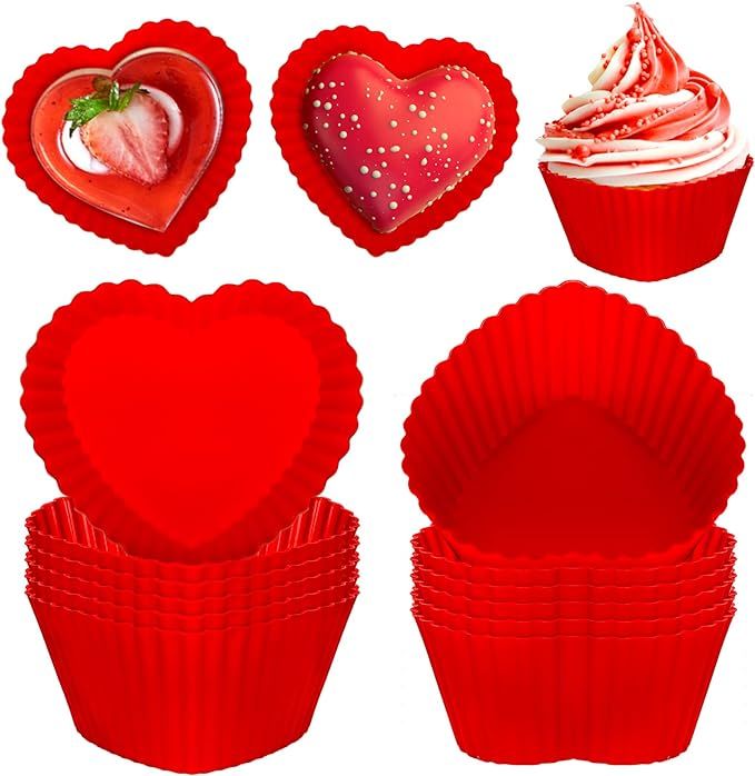 Whaline 36Pcs Baking Cups Heart Cupcake Liners Silicone Non-Stick Pastry Muffin Liner Molds Reusa... | Amazon (US)