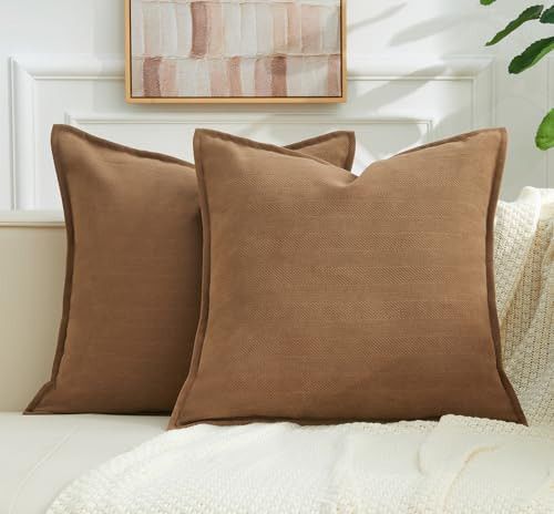 GriNeed Throw Pillow Covers Neutral Brown Set of 2 20x20 Inch Pillow Covers, Soft Chenille Farmhouse Decorative Pillowcases for Couch Sofa Bed Living Room, Home Boho Decor, Modern Cushion Covers | Amazon (US)