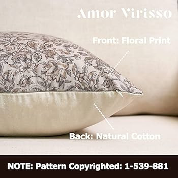 Amor Virisso Floral Throw Pillow Covers 18x18 Set of 2 Vintage Block Print Pillow Covers Decorati... | Amazon (US)