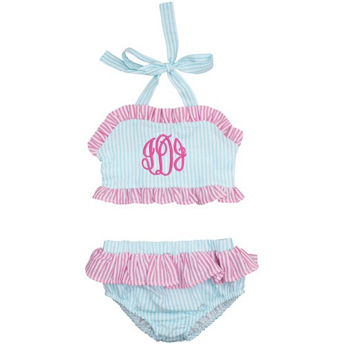 Aqua And Pink Seersucker Bikini | Cecil and Lou