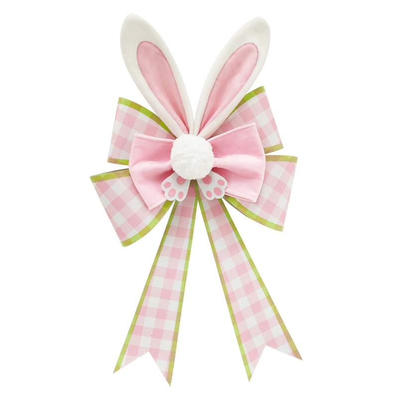 Pink, White & Green Fabric Bunny Ear Bow, 25" | At Home
