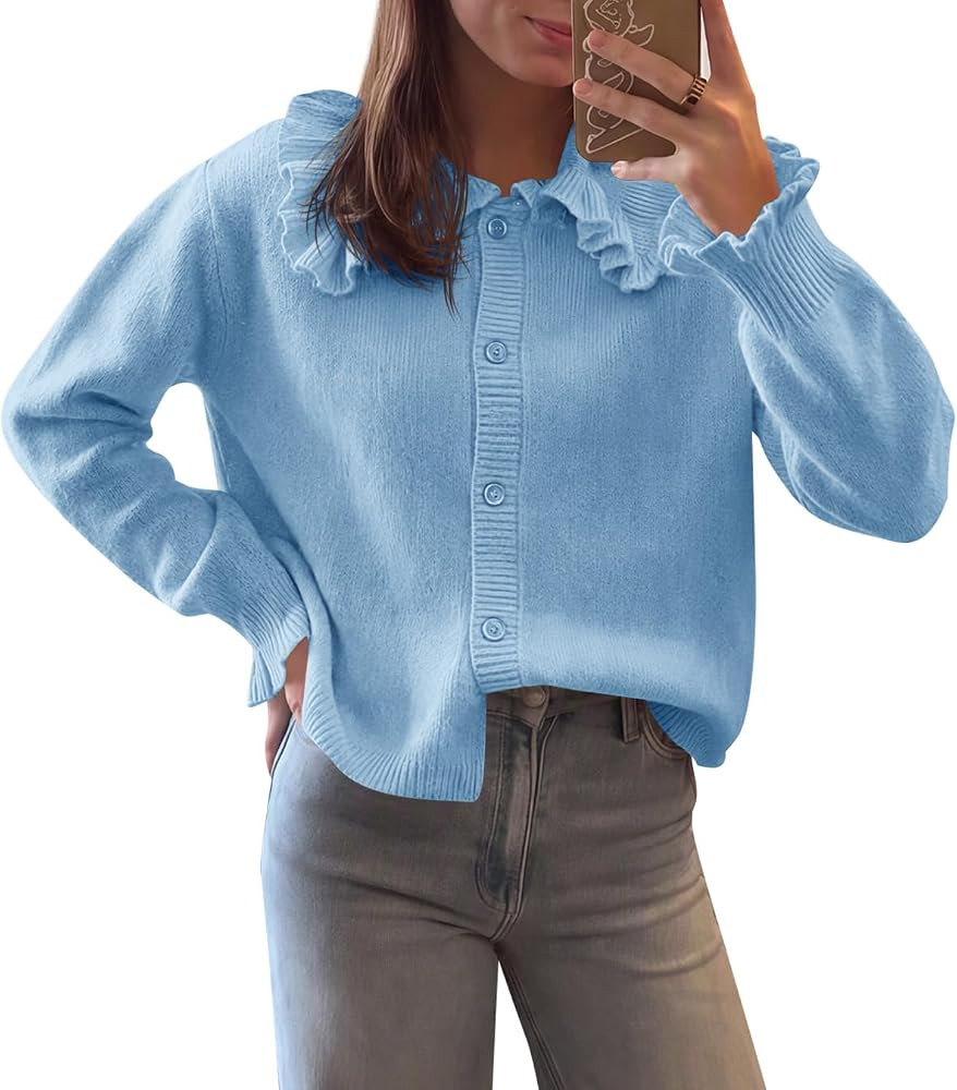 Saodimallsu Womens Ruffle Button Down Sweater Cardigan | Amazon (US)
