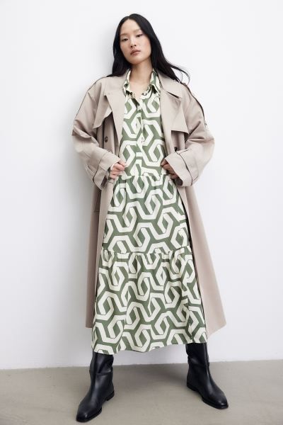 Viscose Shirt Dress - Green/leaf-patterned - Ladies | H&M US | H&M (US + CA)