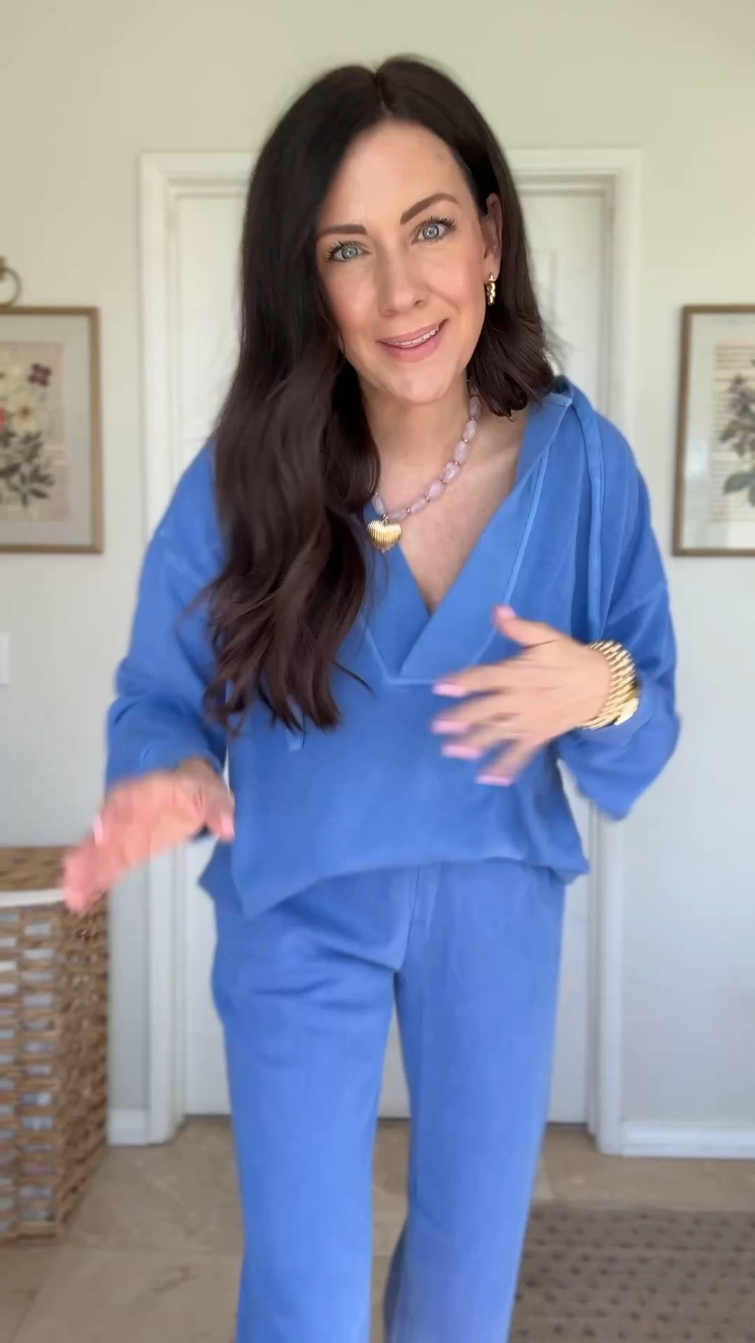 Small in pullover, xs in pants
Between sizes, go down for sure! 
Love the wide leg sweats for now💙

#LTKSaleAlert #LTKSeasonal