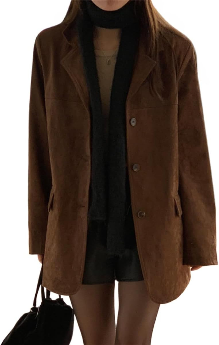 RICHTRUE Old Money Aesthetic Winter Brown Faux Leather Jacket Women Fall Fashion 2025 Trendy Suede Jacket Y2k Outerwear | Amazon (US)