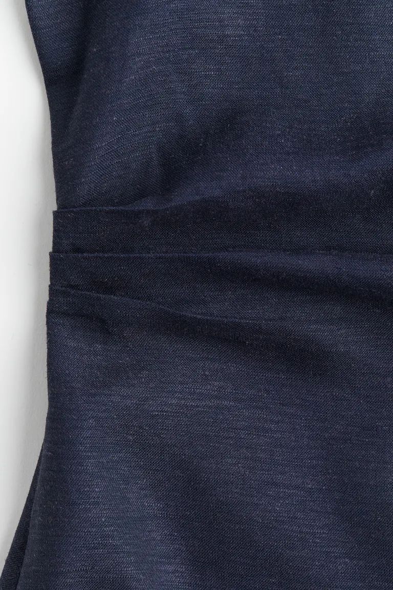 Draped linen-blend dress - Navy blue - Ladies | H&M GB | H&M (UK, MY, IN, SG, PH, TW, HK)