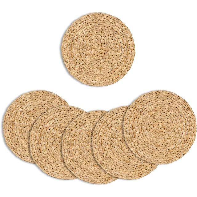 8 Pack Woven Placemats for Dining Table Round Natural Water Hyacinth Placemats Wicker Seagrass Ra... | Amazon (US)