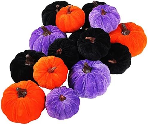 Set of 16 Assorted Faux Rustic Decorative Halloween Pumpkins Black Velvet Pumpkins Foam Pumpkins ... | Amazon (US)