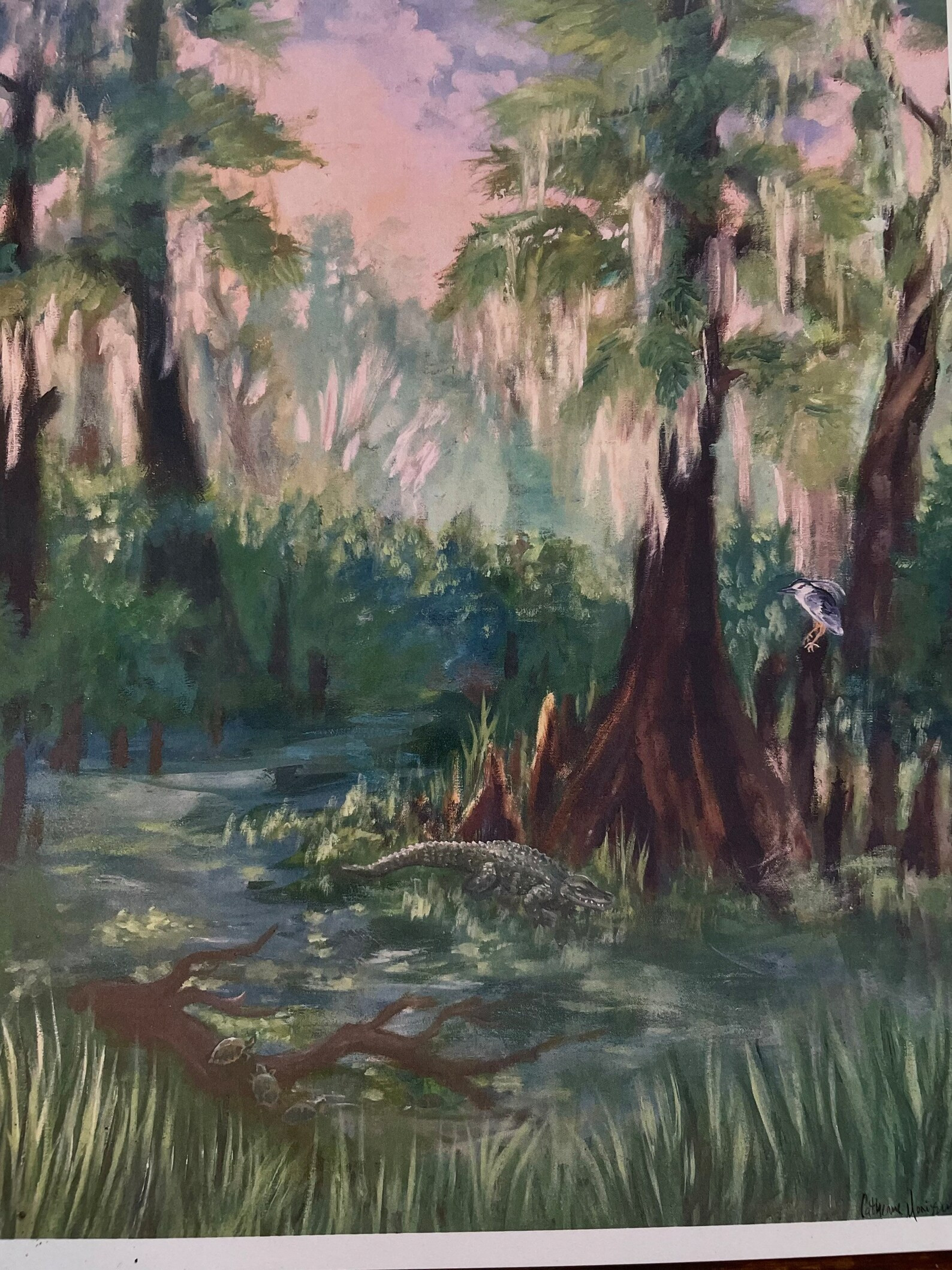 Twilight in the Swamp Art Print Alligator Night Heron Turtle Painting Illustration Nature Gift Cy... | Etsy (US)