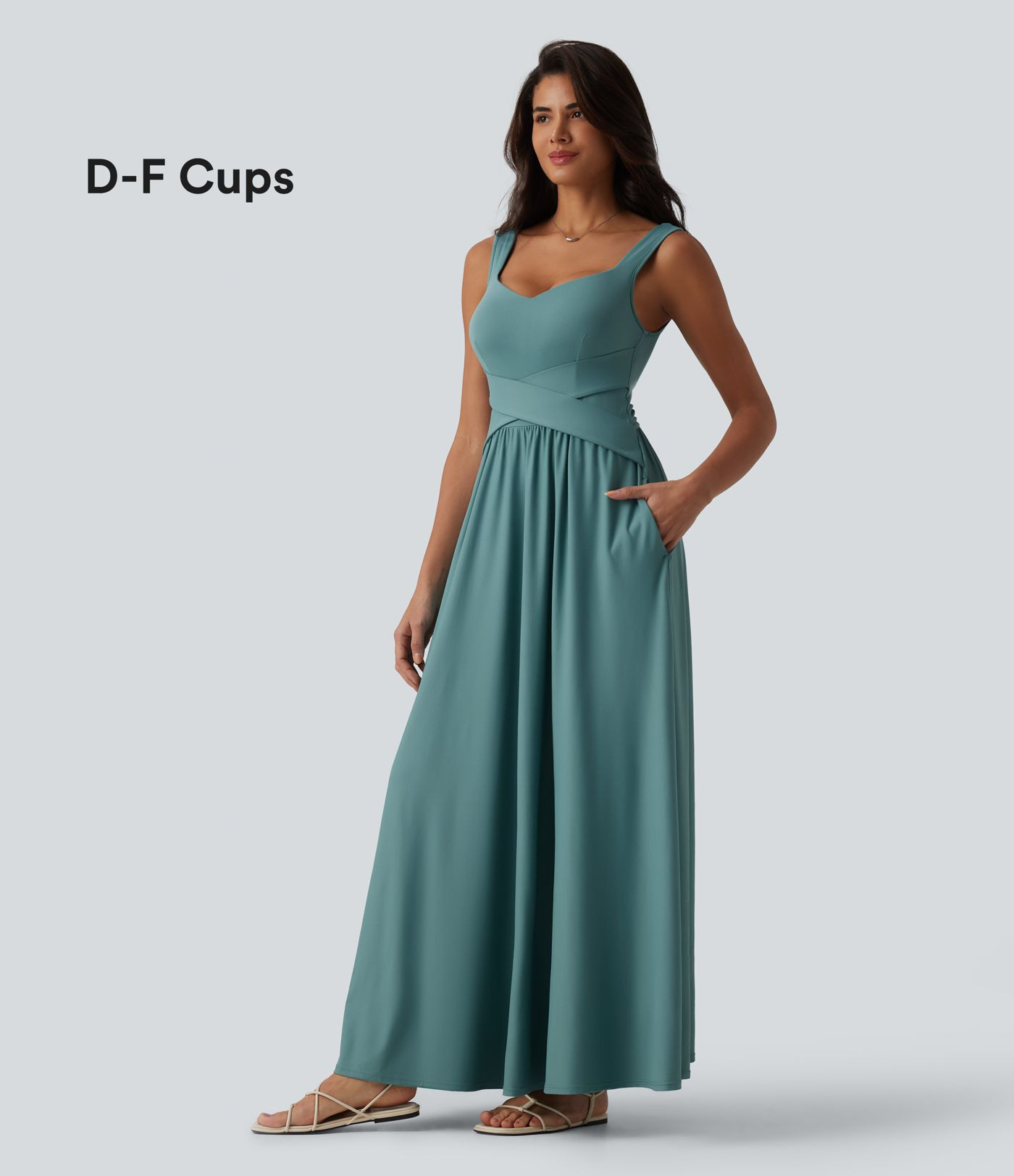 Built-in Bra Flowy Maxi Casual Dress with Pockets DD-F | HALARA