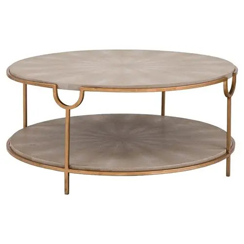 Regina Andrew Vogue Regency Round Grey Shagreen Brass Round Coffee Table | Kathy Kuo Home