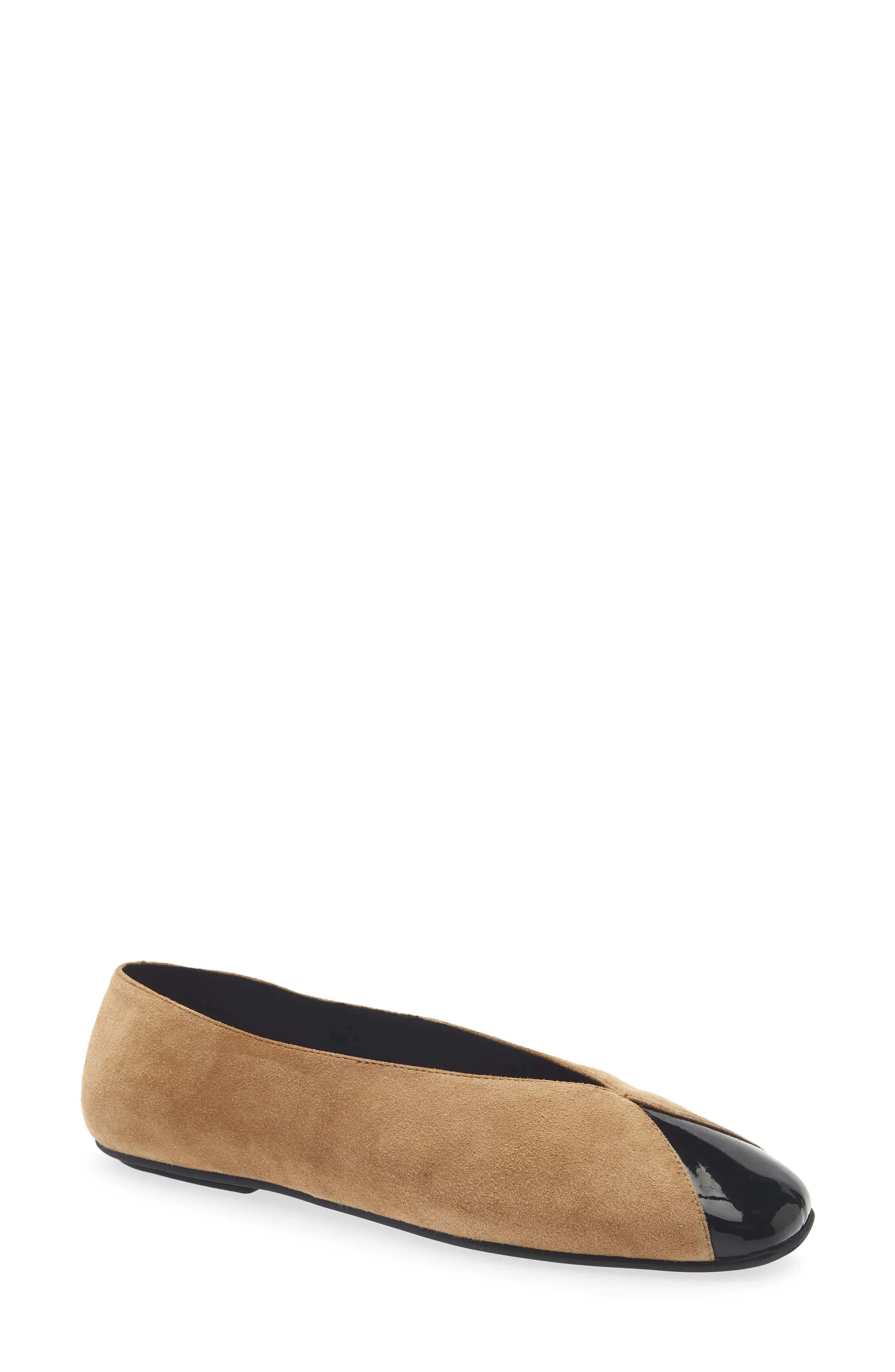 Jeffrey Campbell Grasp Cap Toe Flat in Beige Suede Black Combo at Nordstrom, Size 5 | Nordstrom