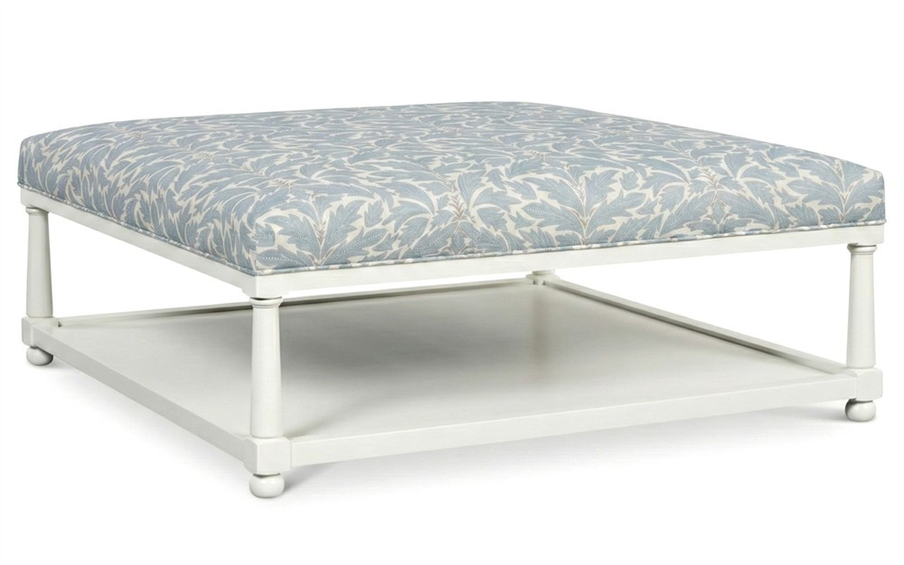 Hollis Basil Stripe Square Ottoman | Kathy Kuo Home