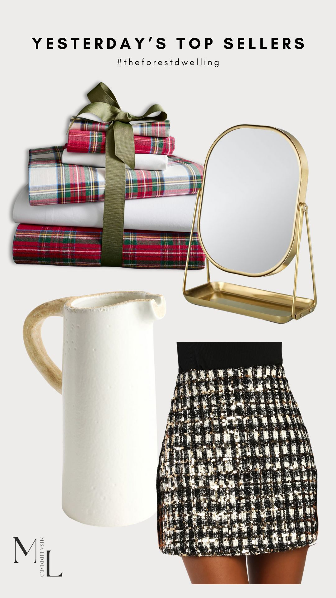 Sharing yesterday's top sellers! The Stewart Plaid bedding is so cute for the holidays. It gives such a classic Christmas feel. This pitcher is one of my favorite vessels to style seasonal faux stems. It's a timeless piece that can be used year-round. New Year's Eve outfit inspo with this skirt! This would be so cute with a pair of boots for the holidays. 

 #LTKHoliday #LTKHome