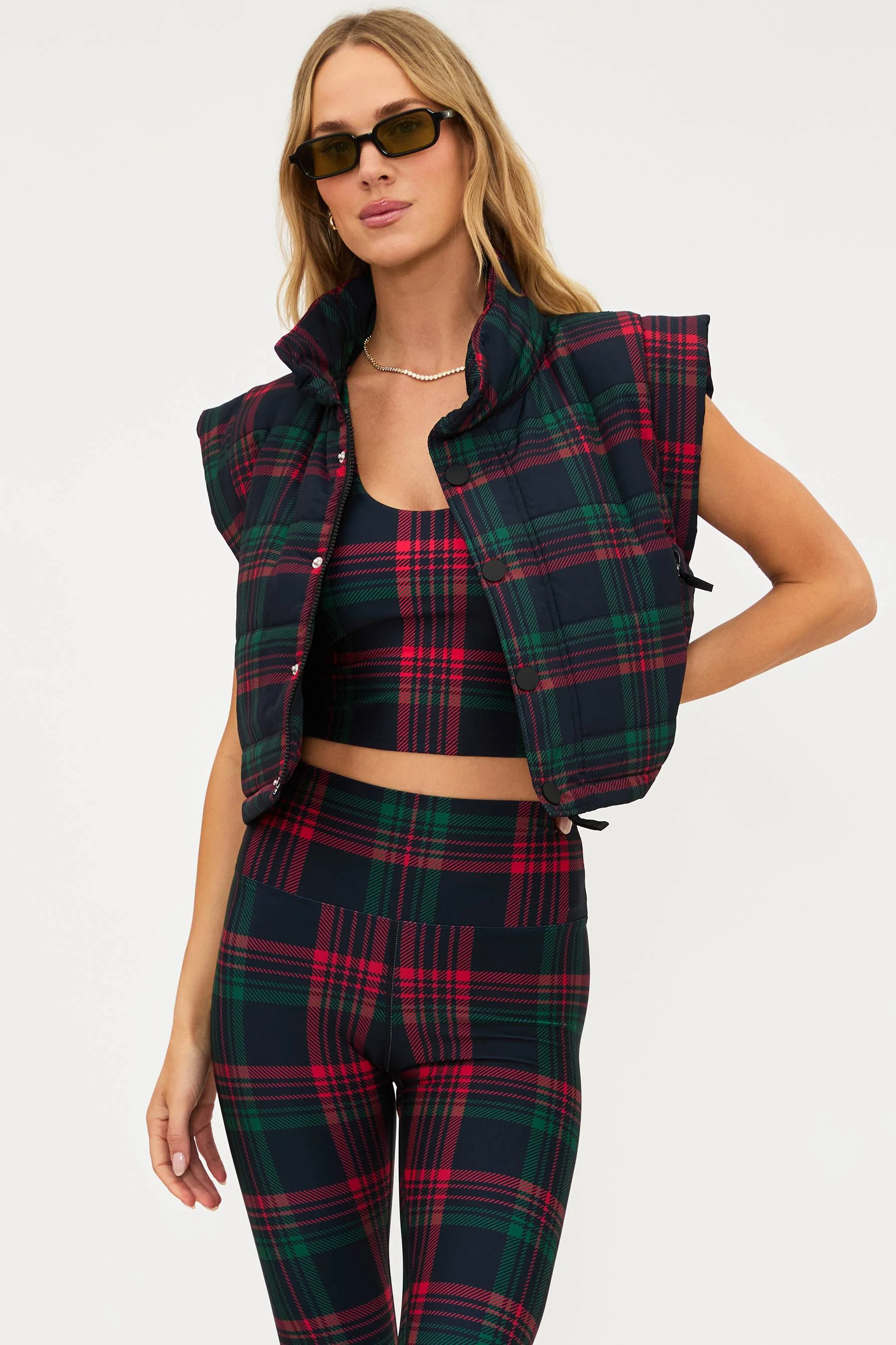 Canyon Puffer Vest Ribbon Plaid | Beach Riot