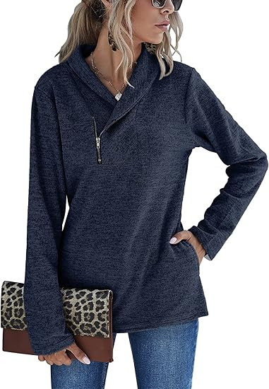 Romanstii Quarter Zip Sweatshirt for Women Fall Long Sleeve Cowl Neck Top 2024 Fashion Pullover w... | Amazon (US)