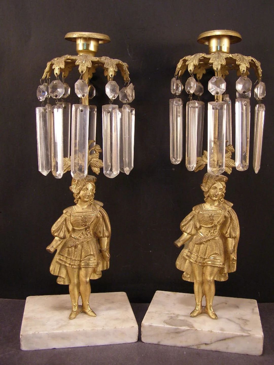 19 C French Cut Crystal Prism Candelabra Candle Stick Holders Bronze Girandoles - Etsy | Etsy (US)