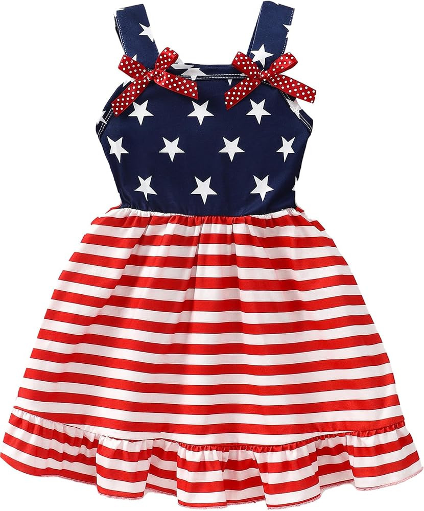 RETSUGO 4th of July Girl Dresses Independence Day Outfit Baby Girls American Flag Stars Stripes P... | Amazon (US)