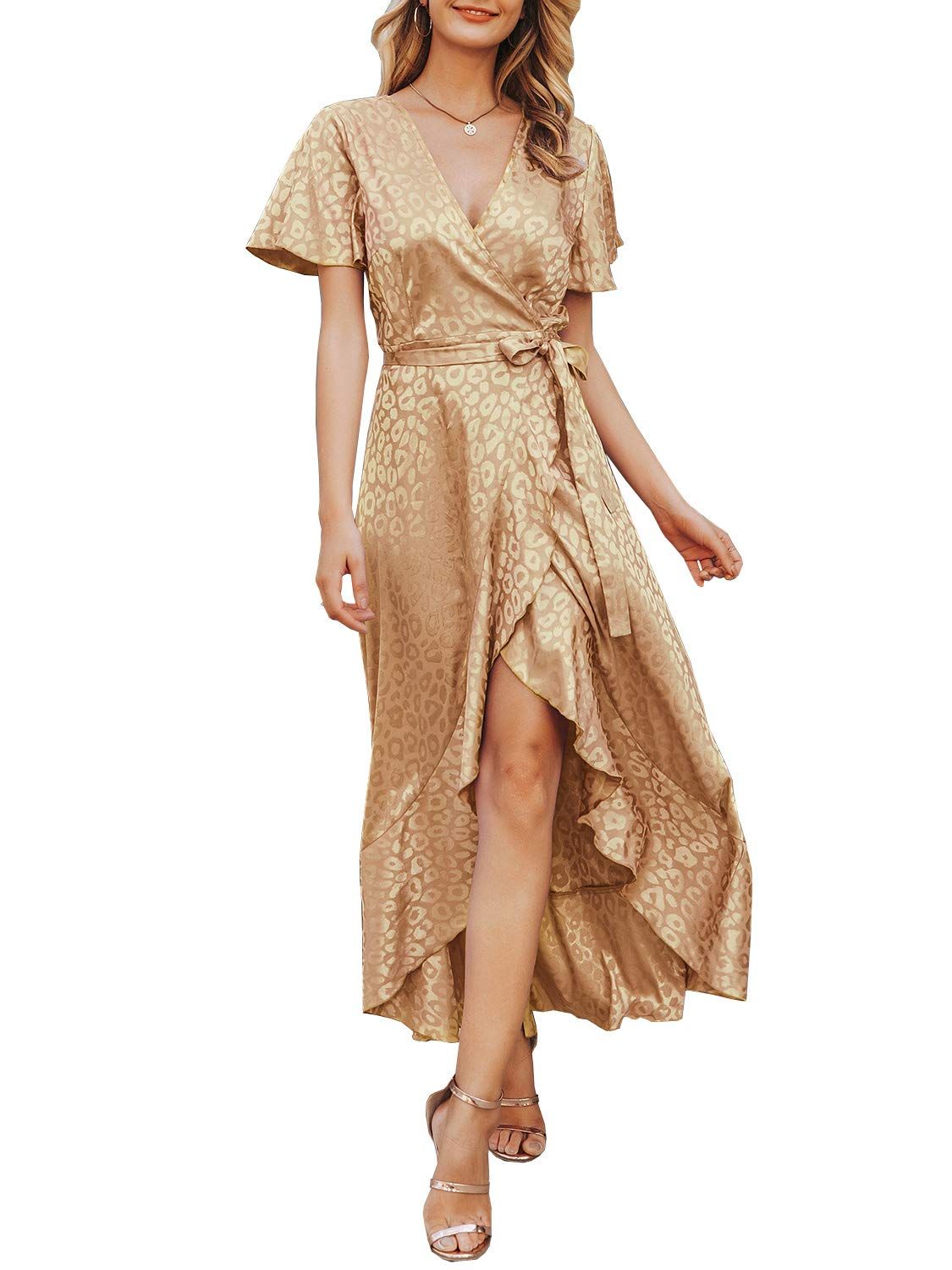 Miessial Women's Summer Chiffon V Neck Ruffle Maxi Dress Polka Dot Long Beach Wrap Dress | Amazon (US)