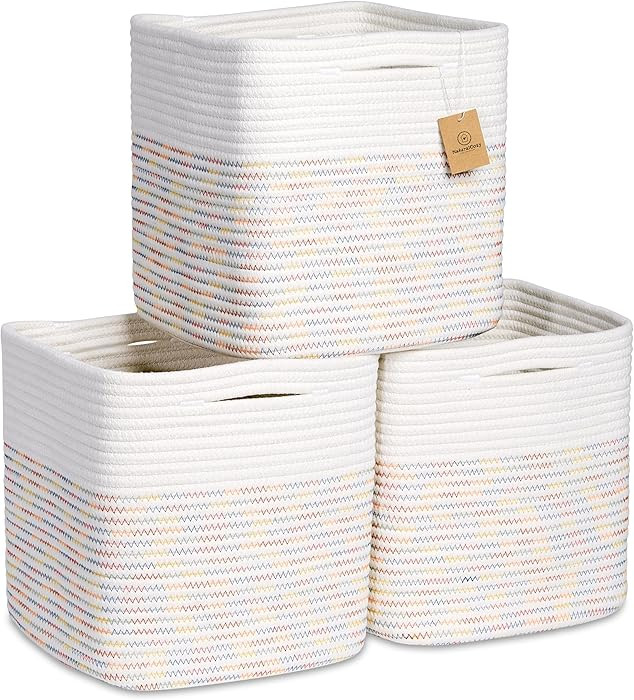 NaturalCozy Storage Cubes 11 Inch Cotton Rope Woven Baskets for Organizing, 3-Pack | Cube Storage... | Amazon (US)