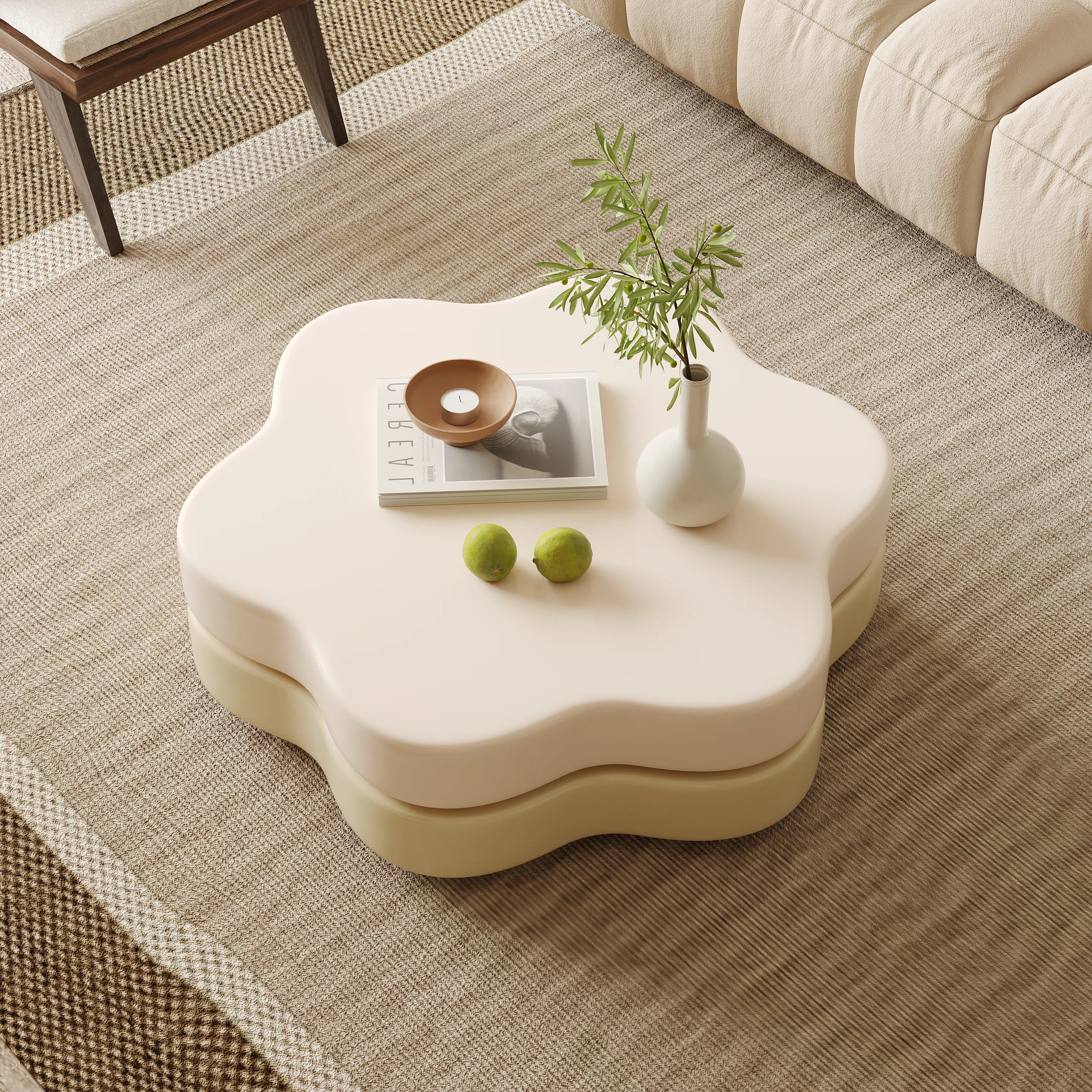 Masek Flower Shape Rotating Coffee Table, Modern Sytle and Creamy White Color, Extendable Coffee ... | Wayfair North America