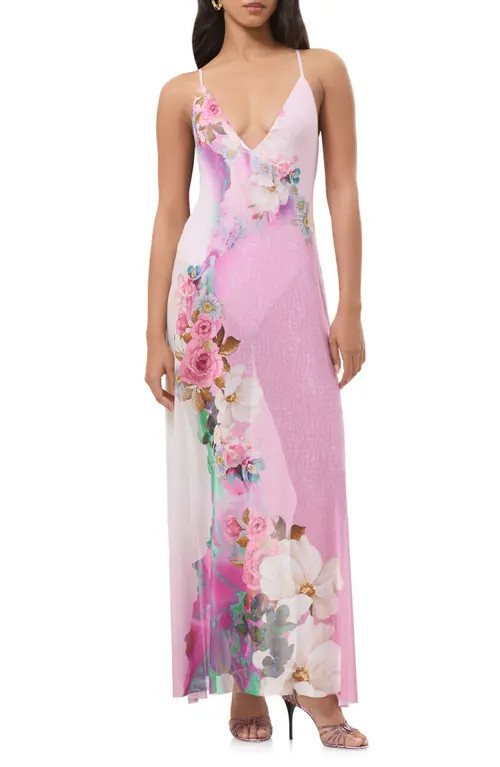 AFRM Rivka Sheer Maxi Dress in Marble Floral at Nordstrom, Size Large | Nordstrom