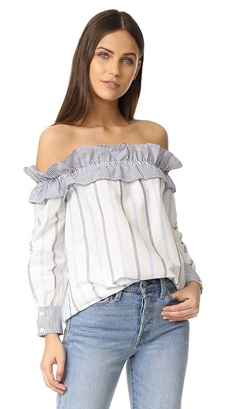ENGLISH FACTORY Stripe Long Sleeve Off Shoulder Top | Shopbop