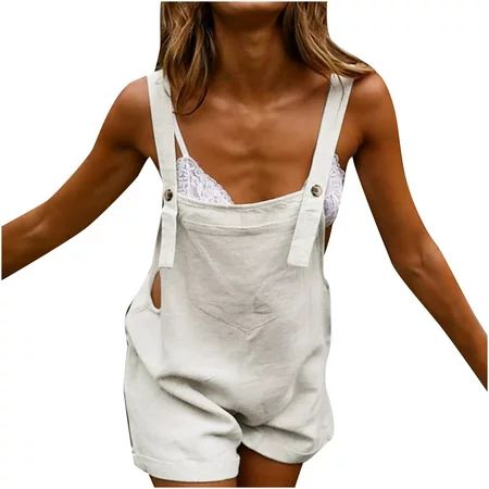 Ziloco Shorts Overalls Sweat Pants Ladies Casual Cotton And Linen Solid Color Collar Pocket Jumpsuit | Walmart (US)
