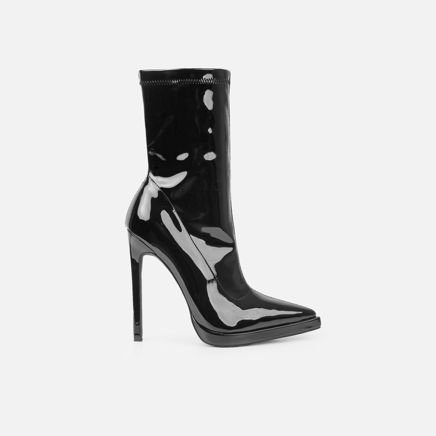 Lewin Black Patent Pointed Stiletto Ankle Boots | Simmi Shoes
