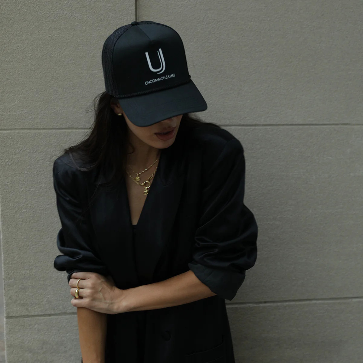 Uncommon James Logo Trucker Hat in Black | Uncommon James | Uncommon James