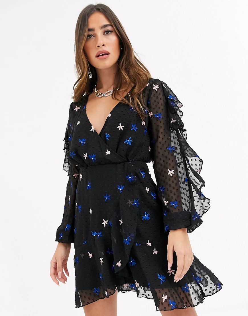 Talulah Up All Night star embroidered ruffle mesh dress-Black | ASOS (Global)