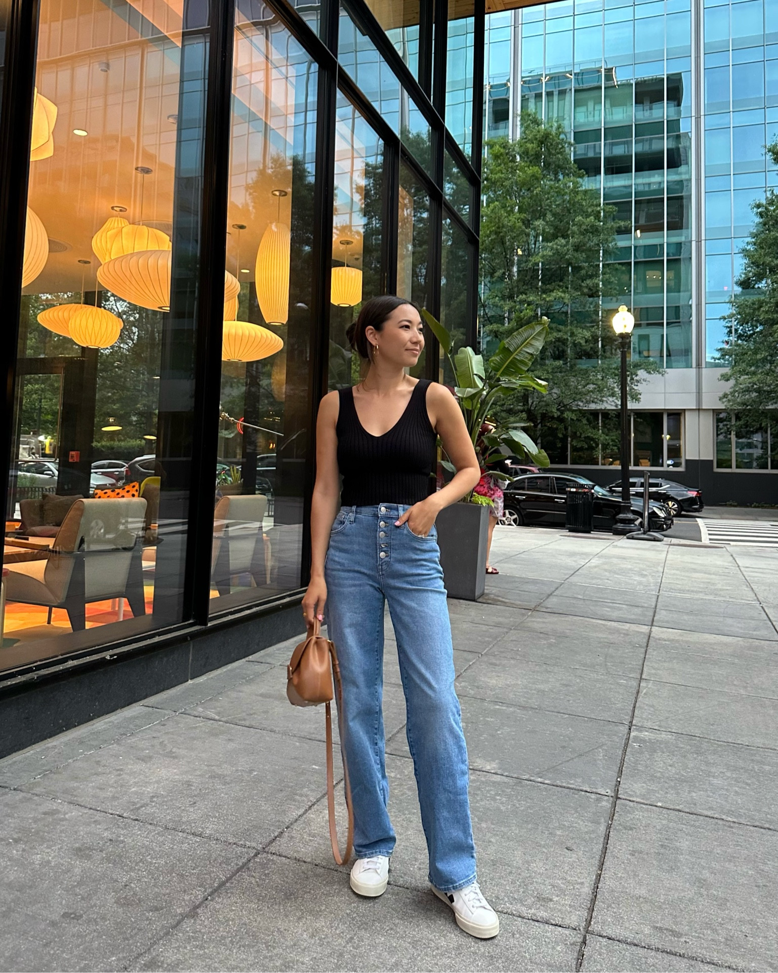 Dinner outfit 

Tank xs Madewell (on sale)
Jeans 23 standard, sized down two on sale
Veja sneakers tts 

#LTKsalealert #LTKunder50 #LTKunder100