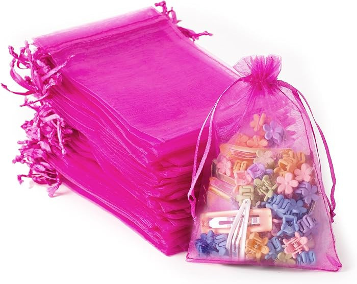100PCS Organza Bags, 4x6 inches (10x15cm) Small Mesh Bags Drawstring, Hot Pink Jewelry Gift Pouch... | Amazon (US)