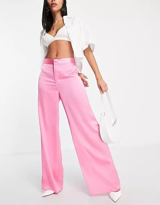 Style Cheat wide leg satin pants in pink - part of a set | ASOS (Global)