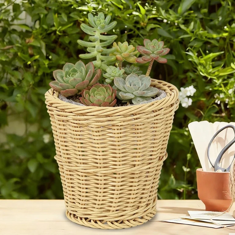 Rijanmt Faux Rattan Woven Flowerpot Succulent Planter Pot,L Size Weaving Plastic Cactus Plant Hol... | Walmart (US)