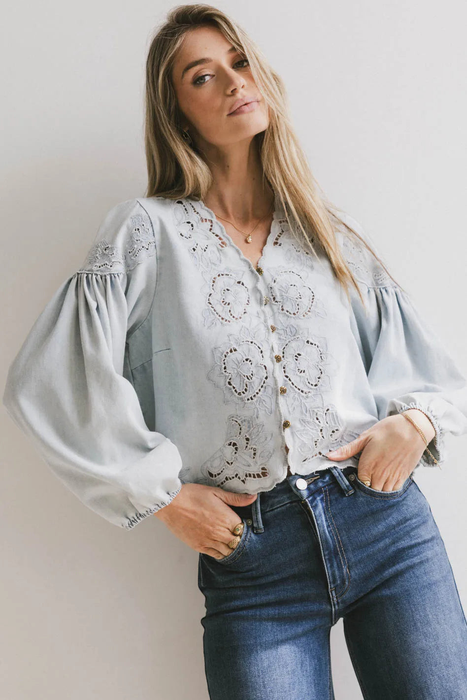 Violet Embroidered Blouse in Denim | Böhme US