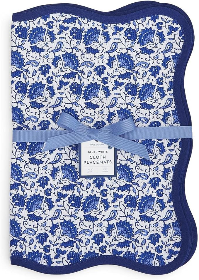Two's Company Chinoiserie Blue Floral Set of 4 Scalloped Edge Printed Placemats | Amazon (US)