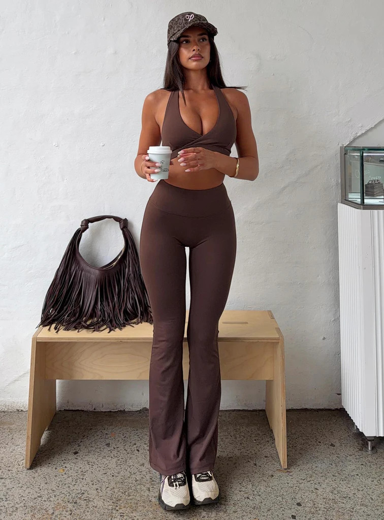 Energize Active Invisible Scrunch Flare Leggings Brown | Princess Polly US