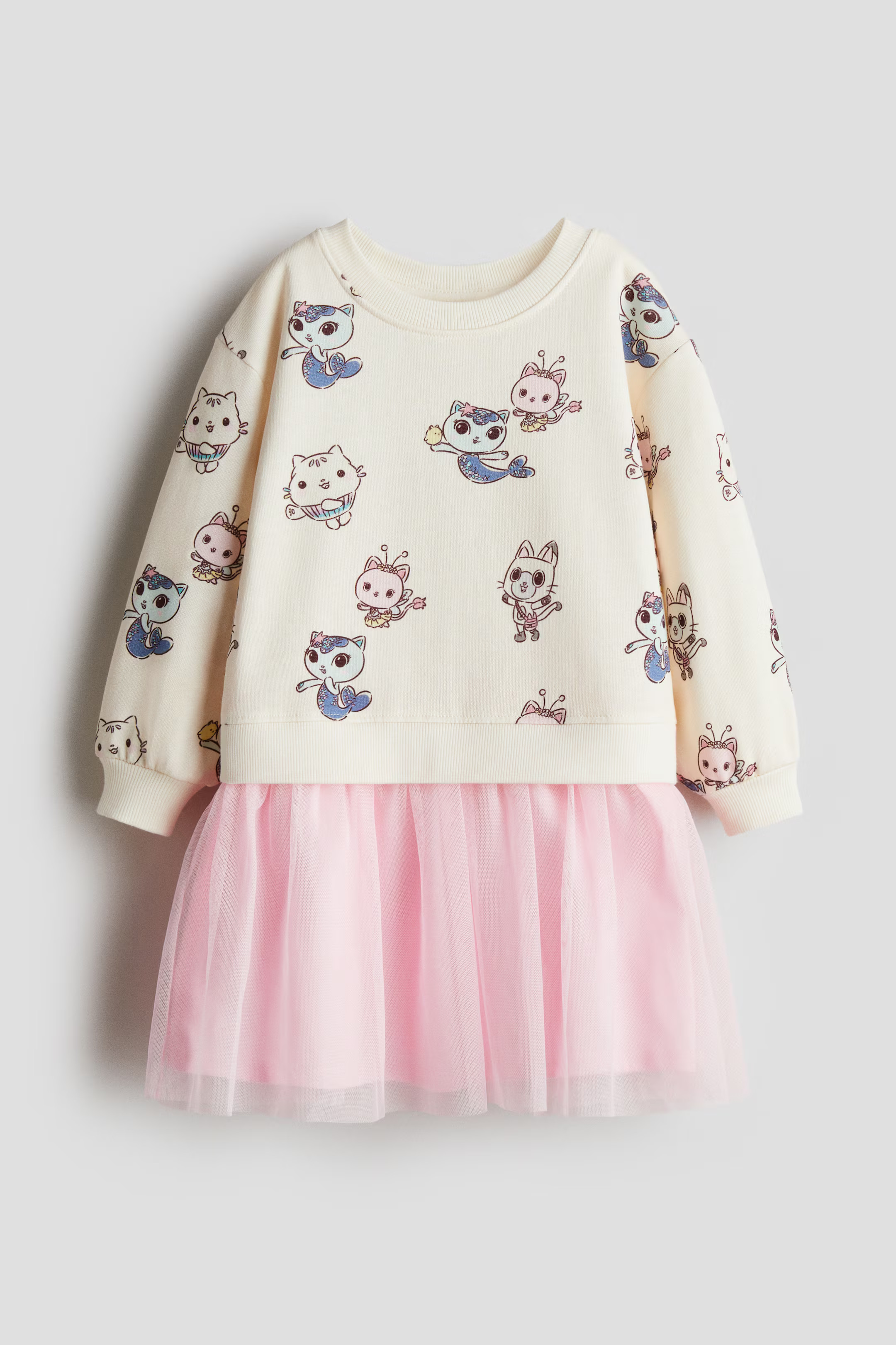 Printed Sweatshirt Dress with Tulle Skirt - Cream/Gabby's Dollhouse - Kids | H&M US | H&M (US + CA)