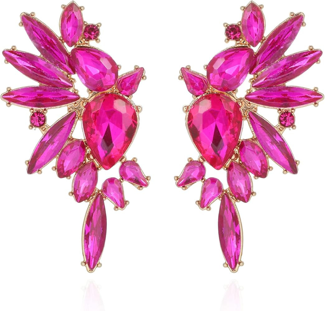 Met-edianger Vintage Rhinestone Statement Earrings Retro Big Cluster Crystal Drop Dangle Earrings fo | Amazon (US)