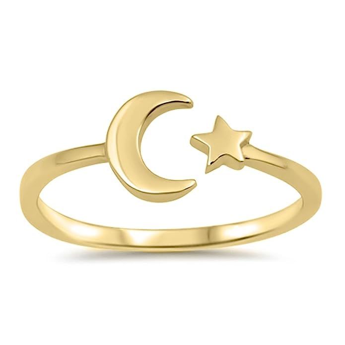 CHOOSE YOUR COLOR Sterling Silver Moon Star Ring | Amazon (US)