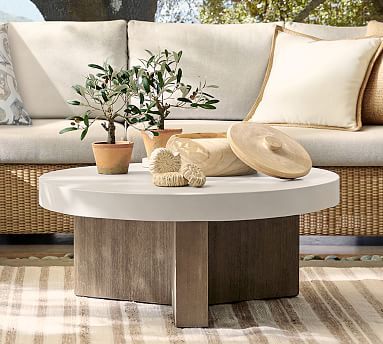 Pomona Indoor/Outdoor 38" Concrete & FSC® Acacia Round Coffee Table | Pottery Barn (US)