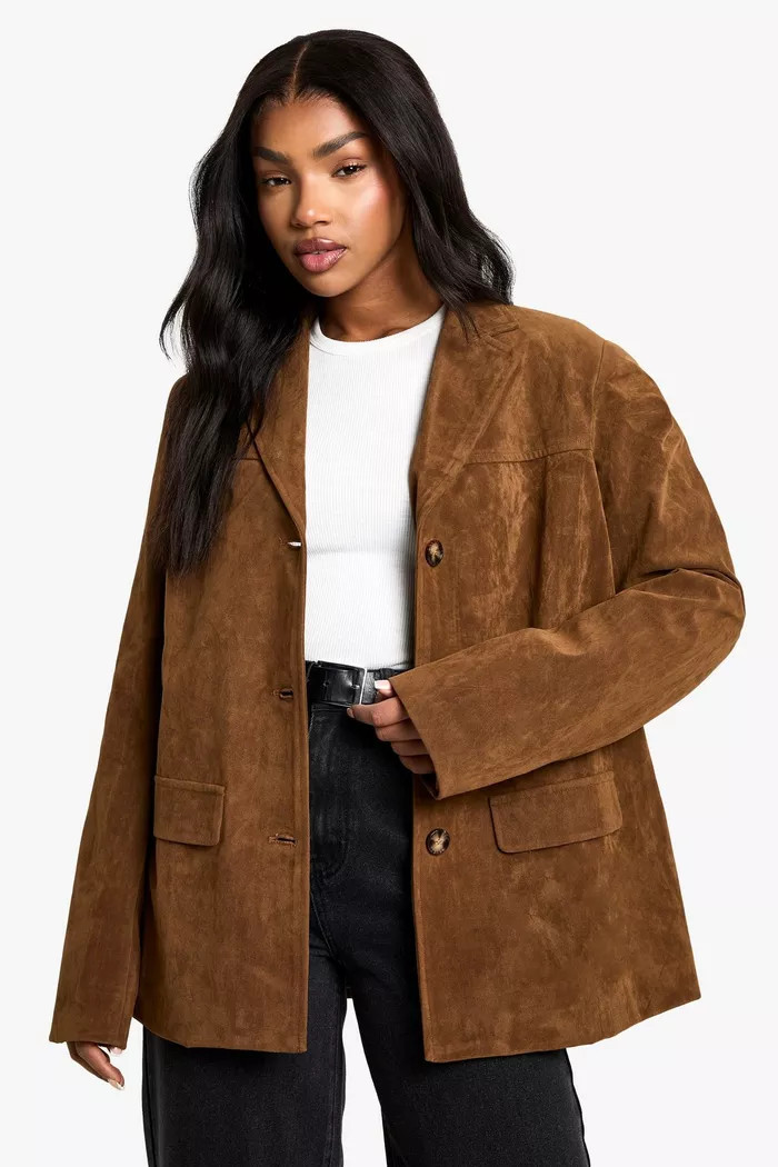 Vintage Look Faux Suede Oversized blazer | Boohoo.com (UK & IE)