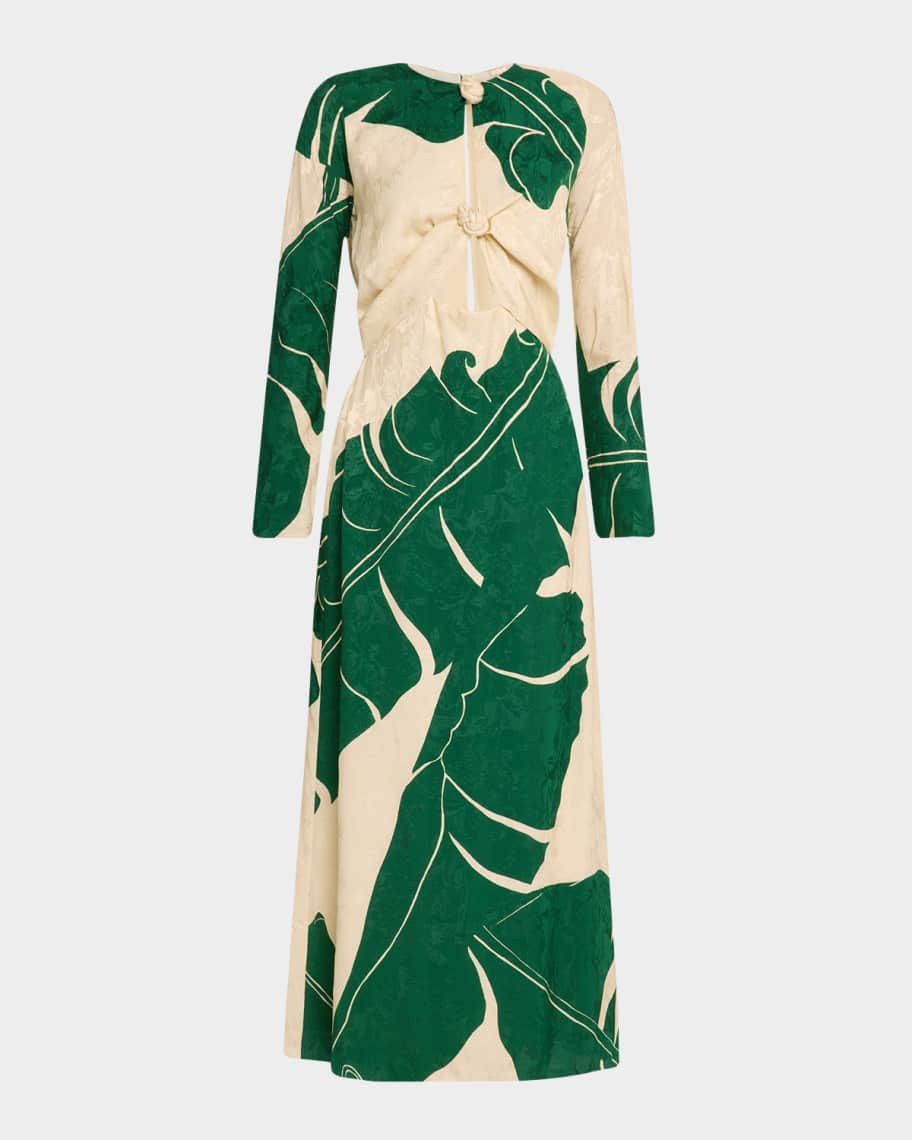 Into The Wild Knot Long-Sleeve Jacquard Ankle Dress | Neiman Marcus