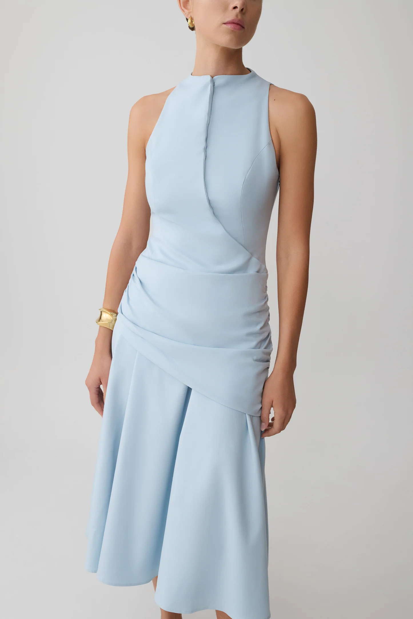 Wrapped Waist Midi Dress - Sky Blue | MESHKI US