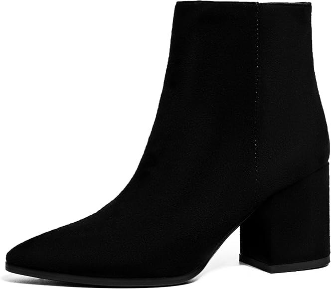 IDIFU Women Dress Ankle Boot with Low Chunky Heel Pointed Toe Side Zipper Bootie Shoe for Women O... | Amazon (US)